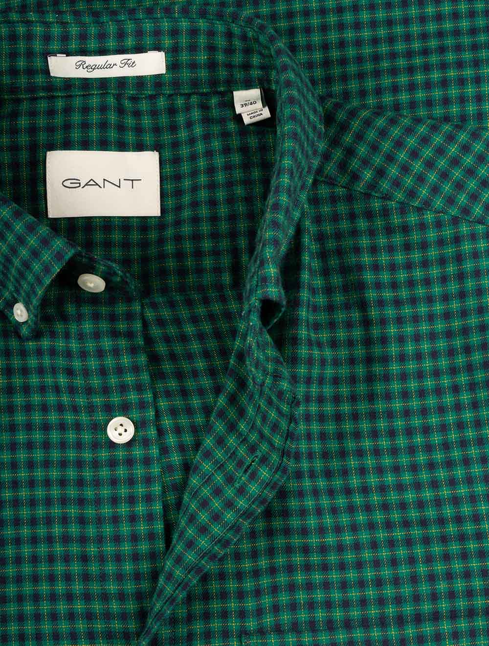 Gant Regular Microcheck Flannel Shirt Deep Forest Green AI3