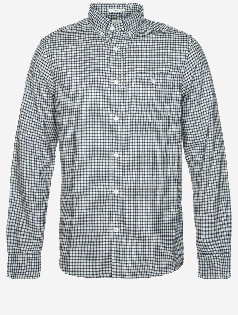 Gant Regular Microcheck Flannel Shirt Light Grey Melange MI