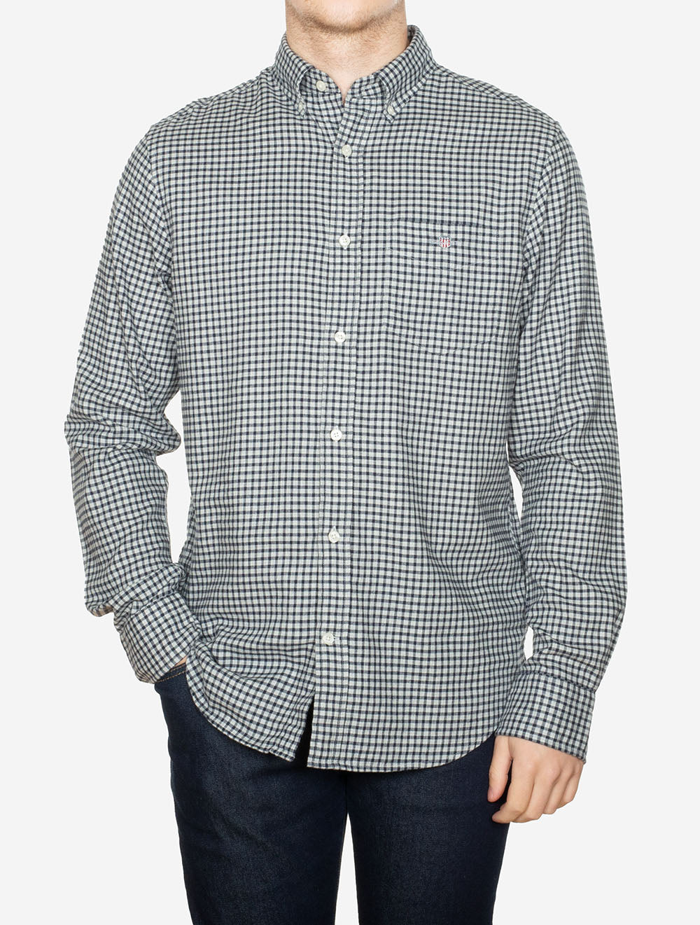 Gant Regular Microcheck Flannel Shirt Light Grey Melange AI1