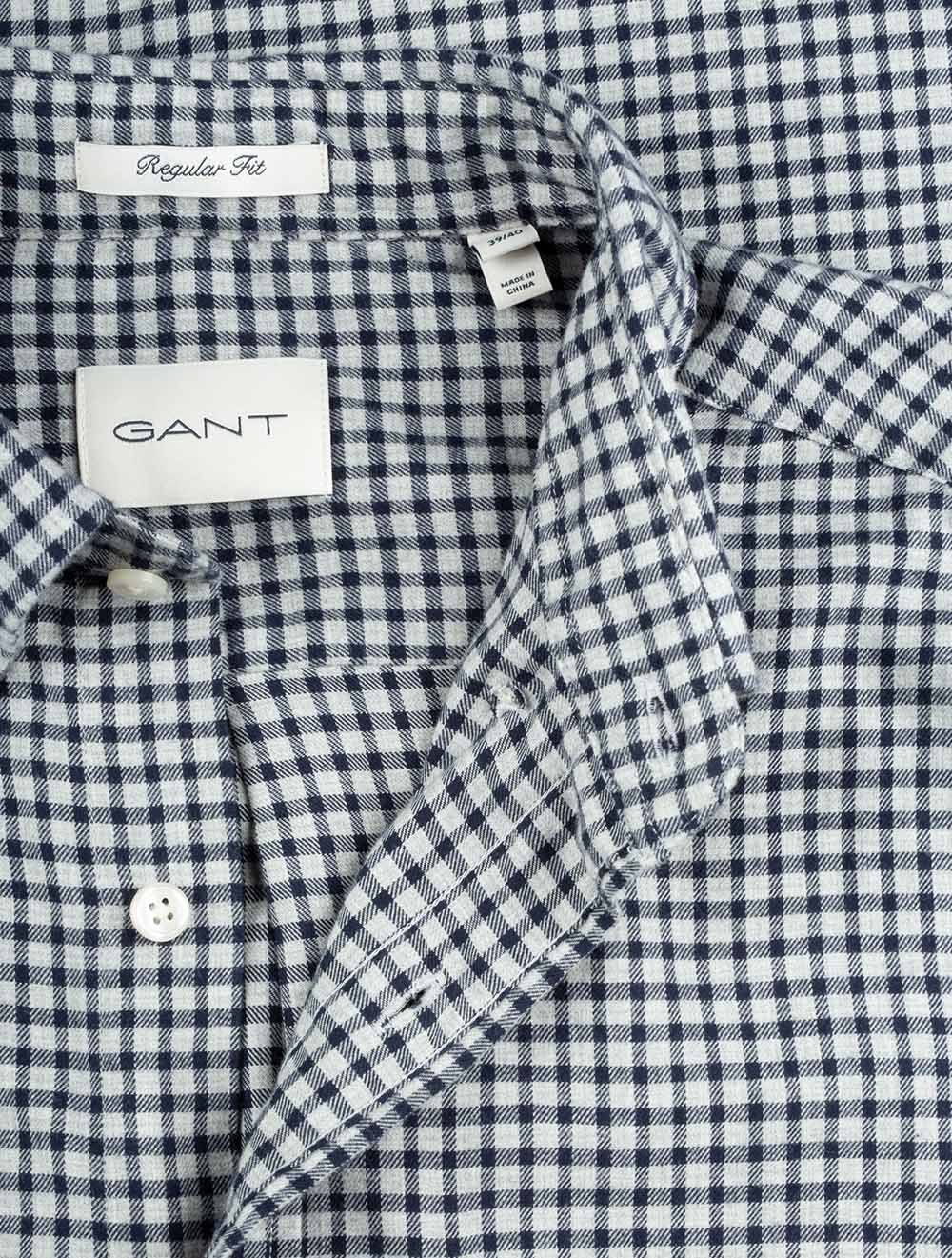 Gant Regular Microcheck Flannel Shirt Light Grey Melange AI3