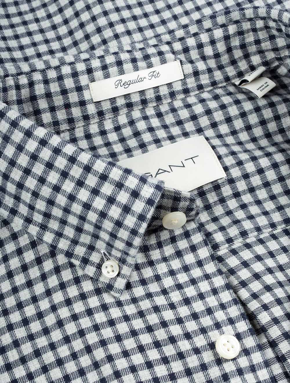 Gant Regular Microcheck Flannel Shirt Light Grey Melange AI4