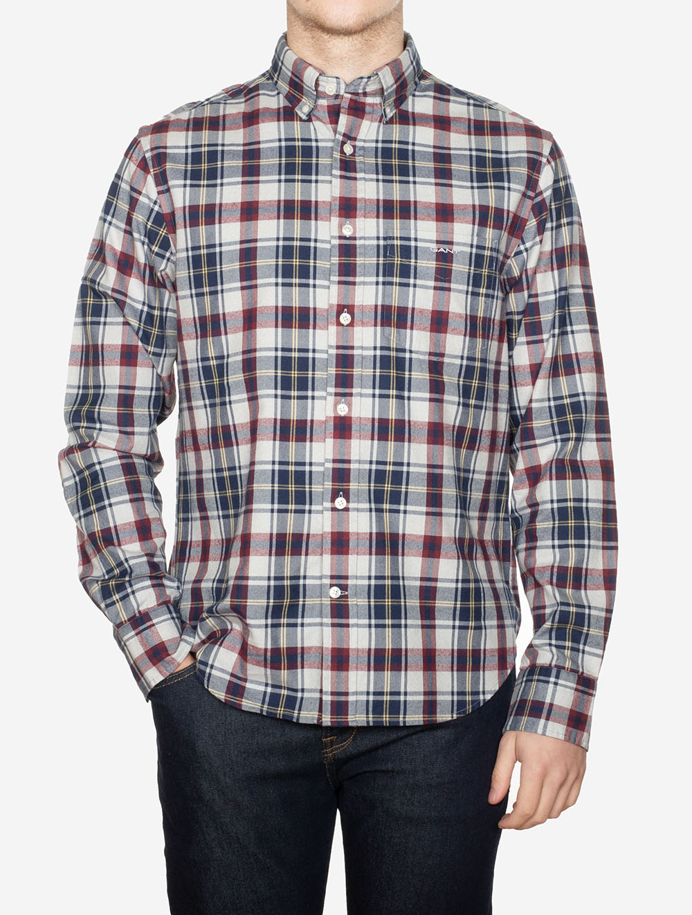 Gant Regular Jaspe Flannel Plaid Shirt Persian Blue AI1