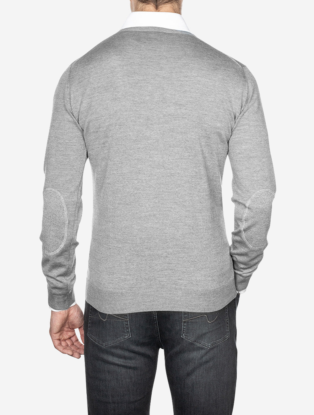 Grey Crew Neck With Patch Merino Wool Jumper