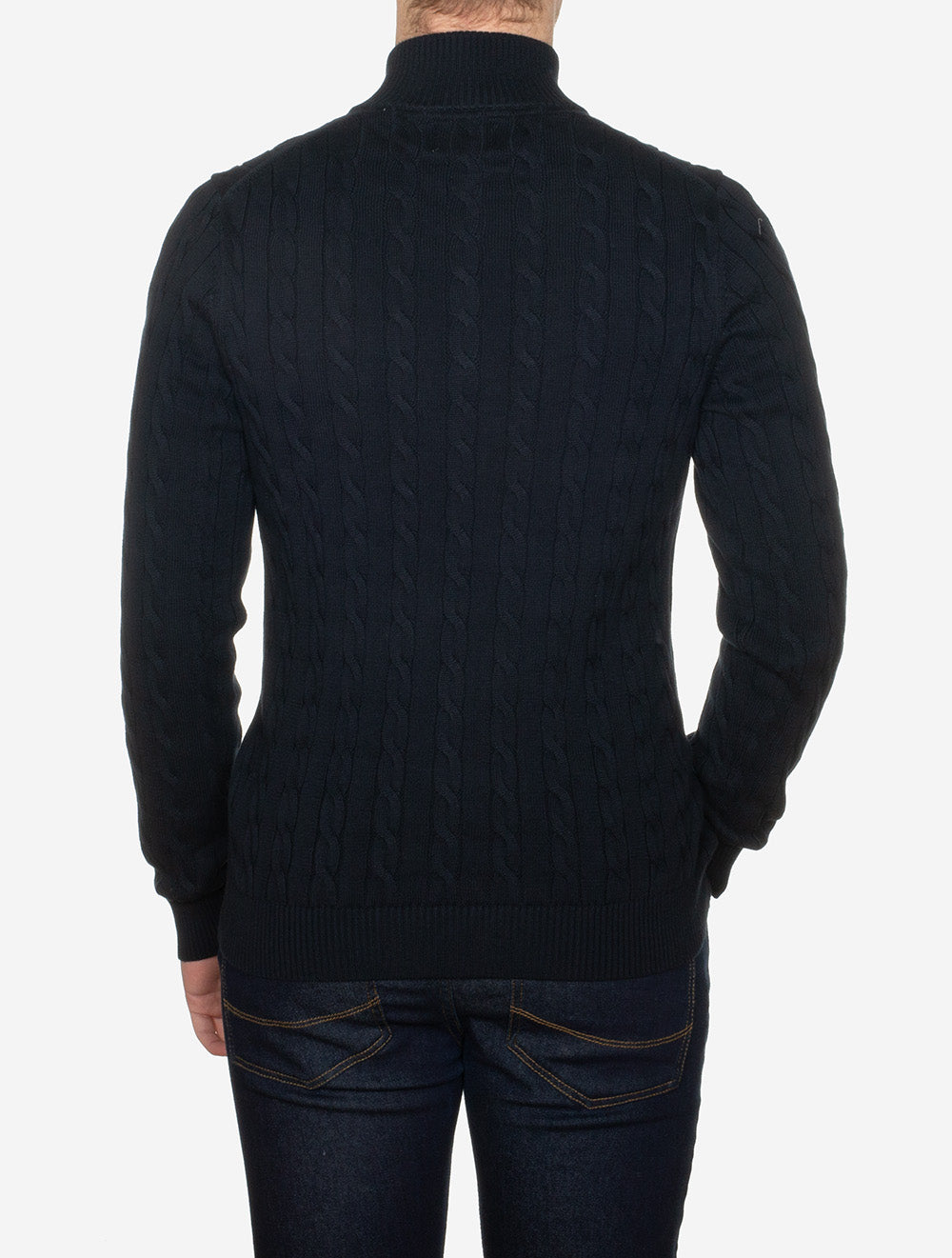 Cotton Cable Knit Half-Zip Sweater Evening Blue