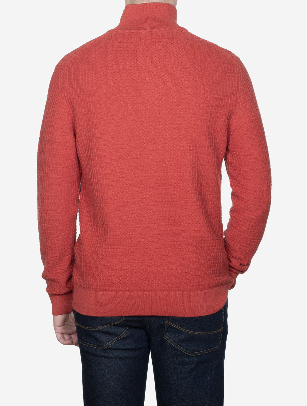 Textured Cotton Half-Zip Sweater Brick Red