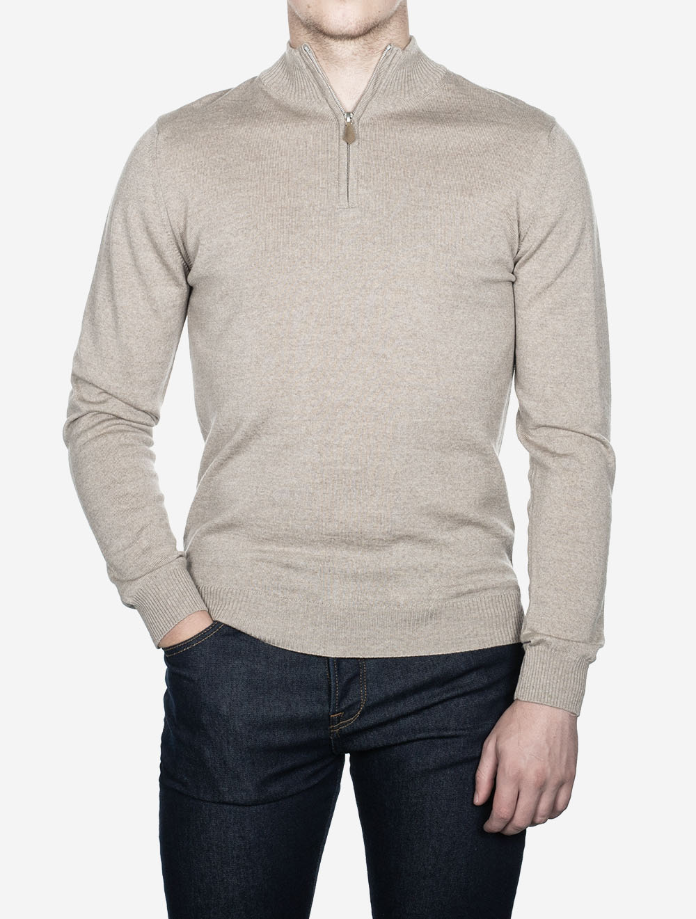 Knitted Half Zip Merino Wool Beige