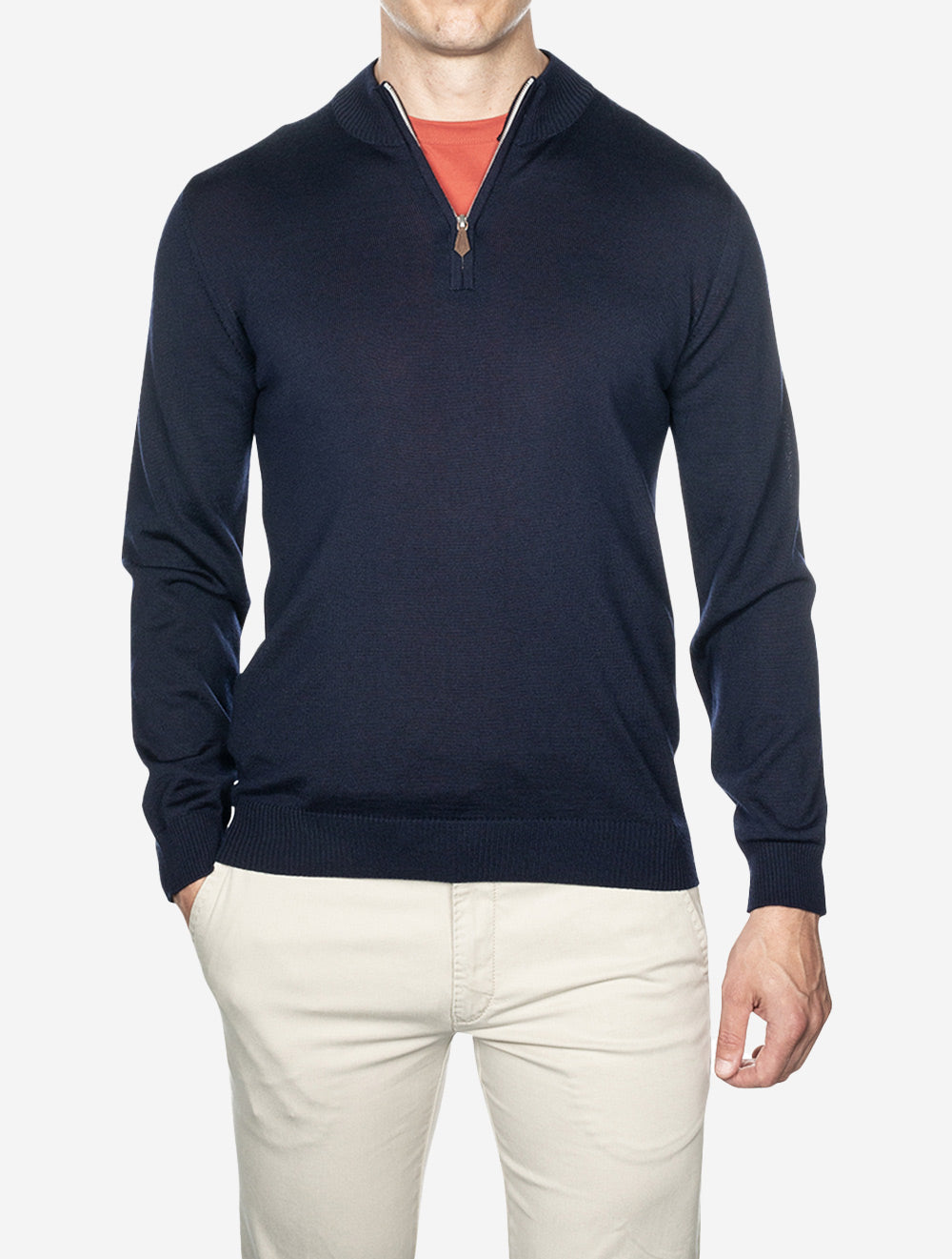 Knitted Half Zip Merino Wool Navy