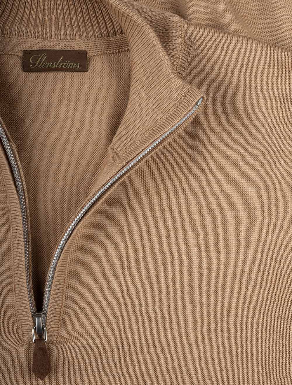 Tan Half Zip Merino Wool Jumper