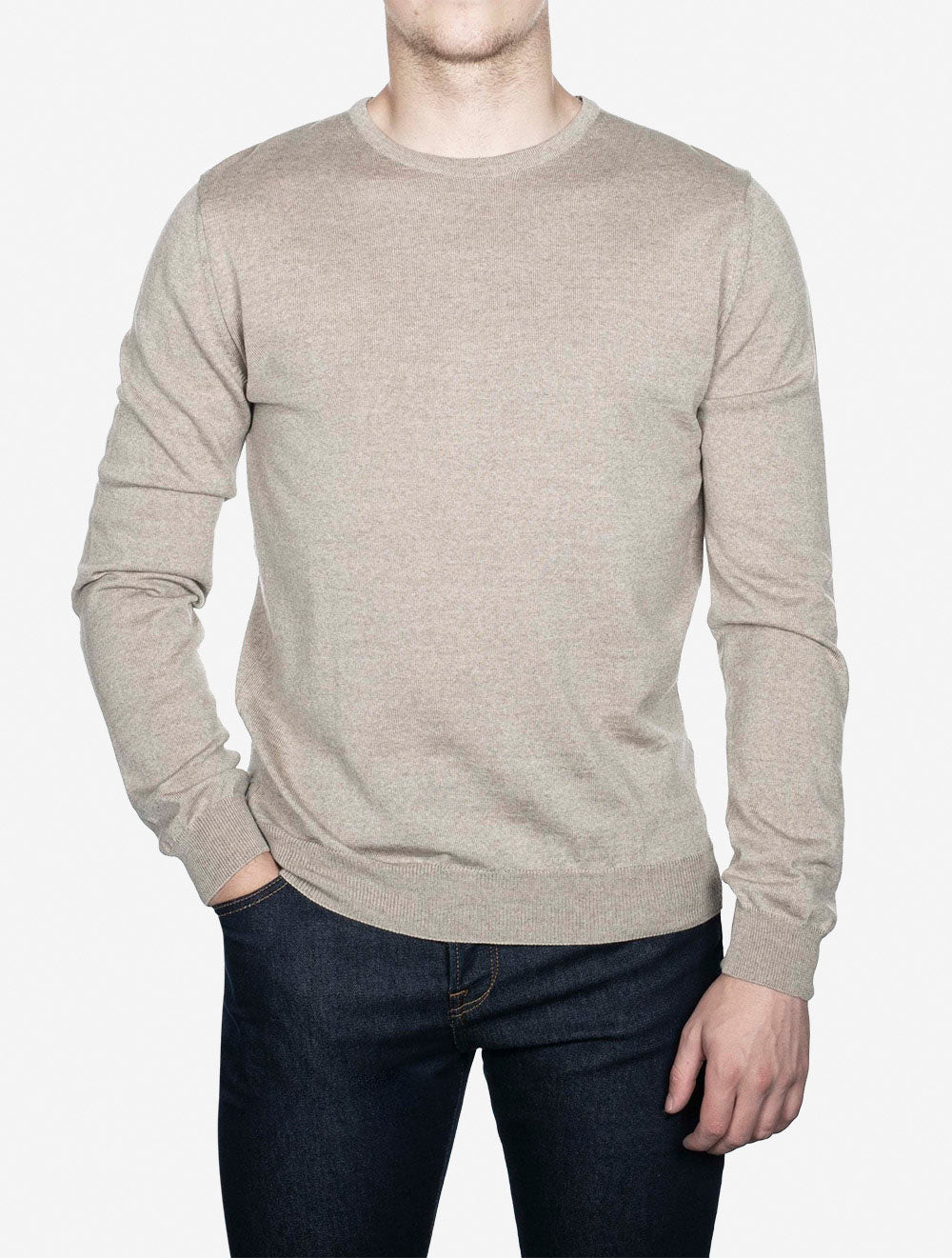 Stenstroms Beige Crew Neck with Patch Merino Wool Jumper AI4