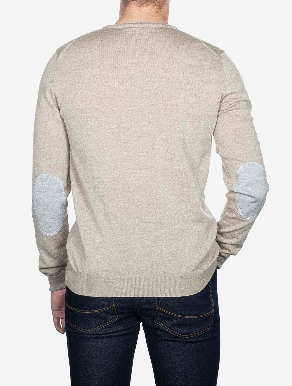 Stenstroms Beige Crew Neck with Patch Merino Wool Jumper AI5