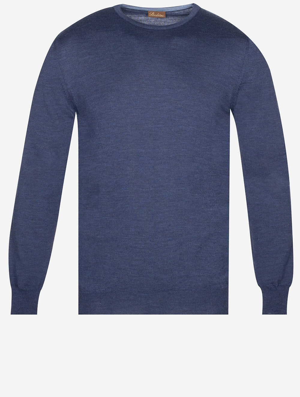 Stenstroms Blue Crew Neck with patch Merino Wool Jumper MI