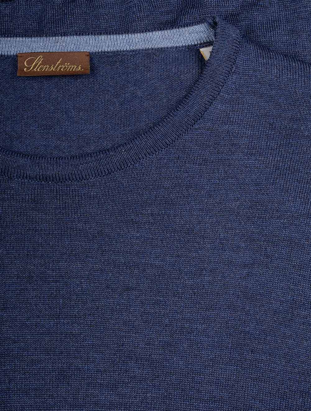 Stenstroms Blue Crew Neck with patch Merino Wool Jumper AI1