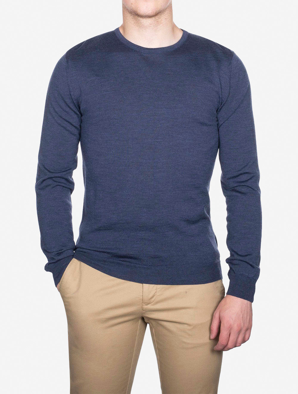 Stenstroms Blue Crew Neck with patch Merino Wool Jumper AI4