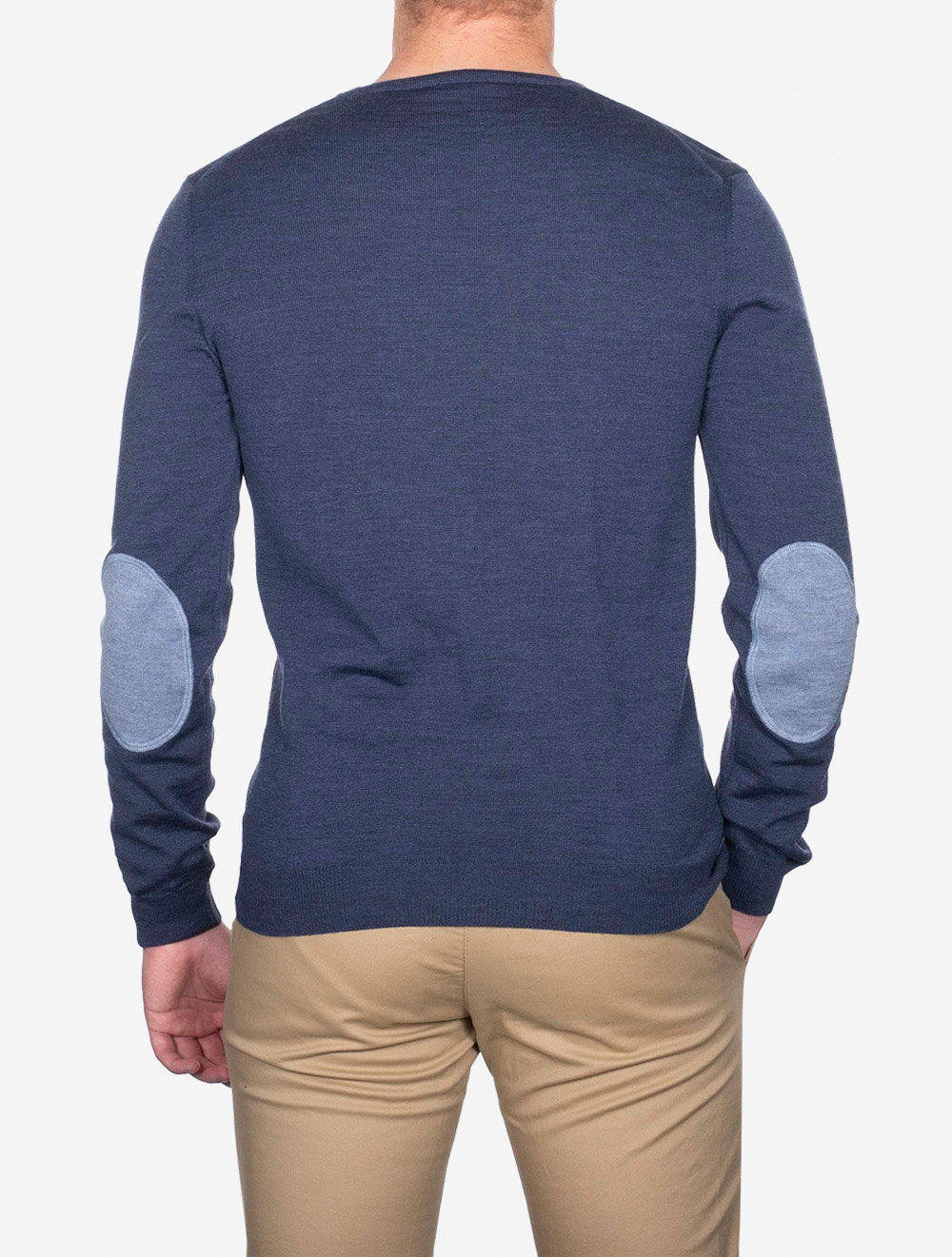 Stenstroms Blue Crew Neck with patch Merino Wool Jumper AI5