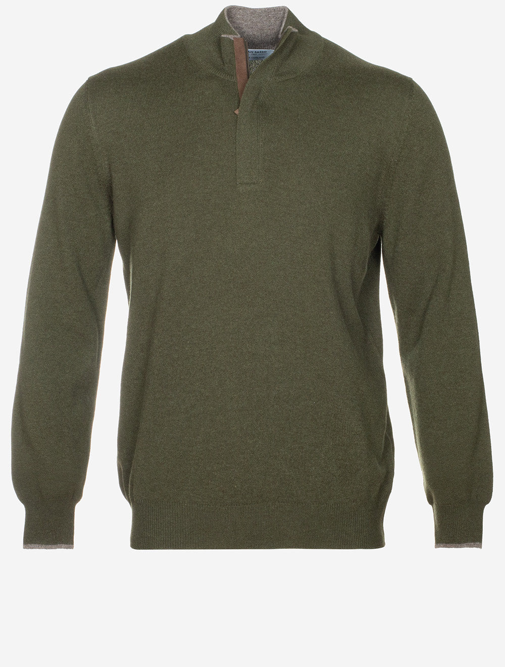 Gran Sasso Mock Zip Alcantara Knitwear Green MI