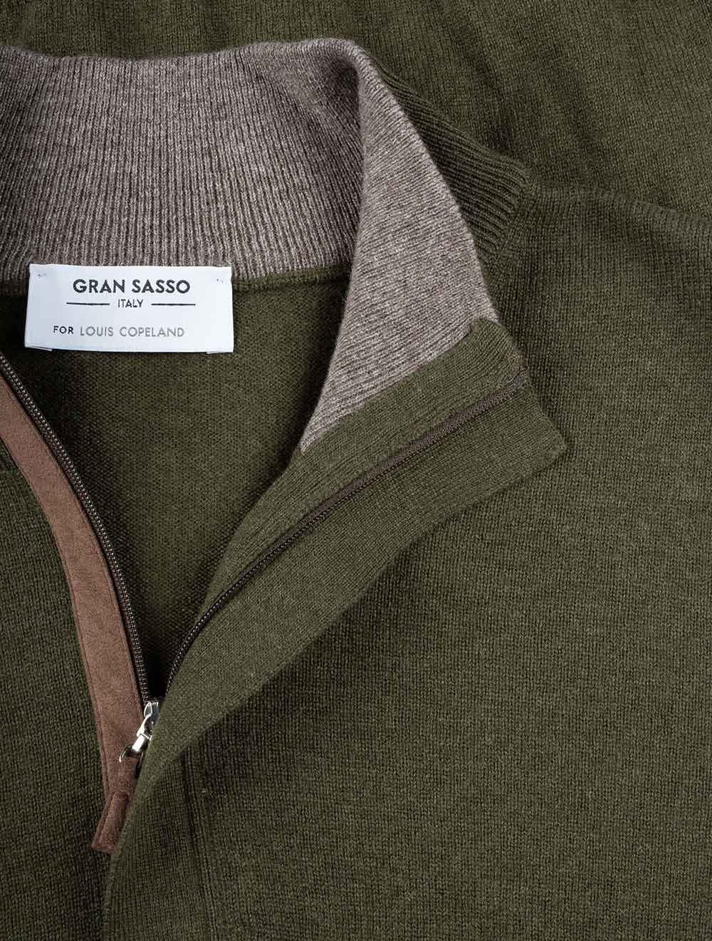 Gran Sasso Mock Zip Alcantara Knitwear Green AI3