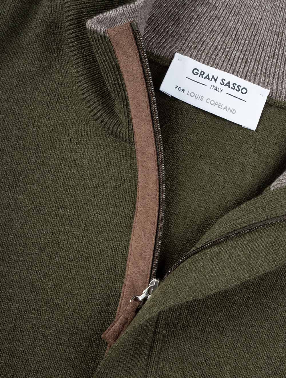 Gran Sasso Mock Zip Alcantara Knitwear Green AI4