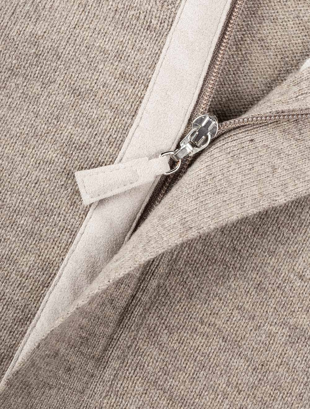 Demi-zip en laine et cachemire beige