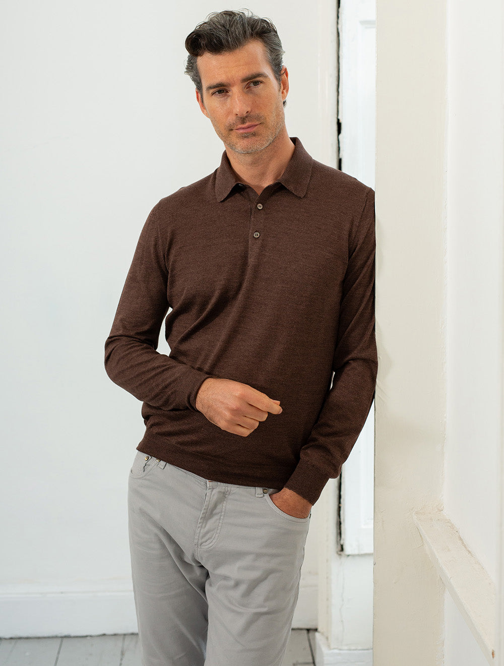 Long Sleeve Tennis Polo Brown