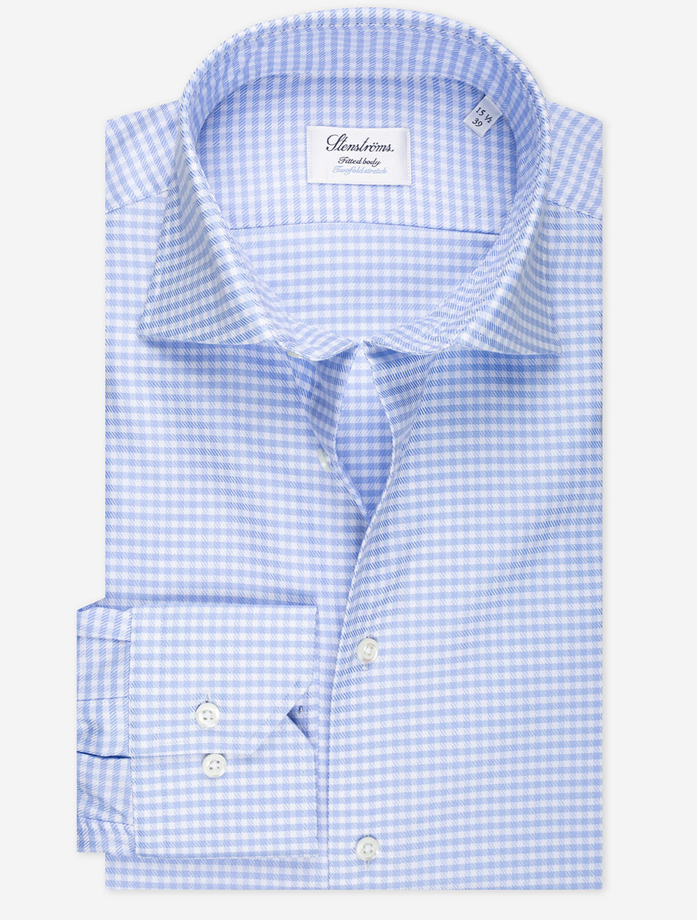 Stenstroms Blue Check Stretch Cotton Fitted Body Shirt MI