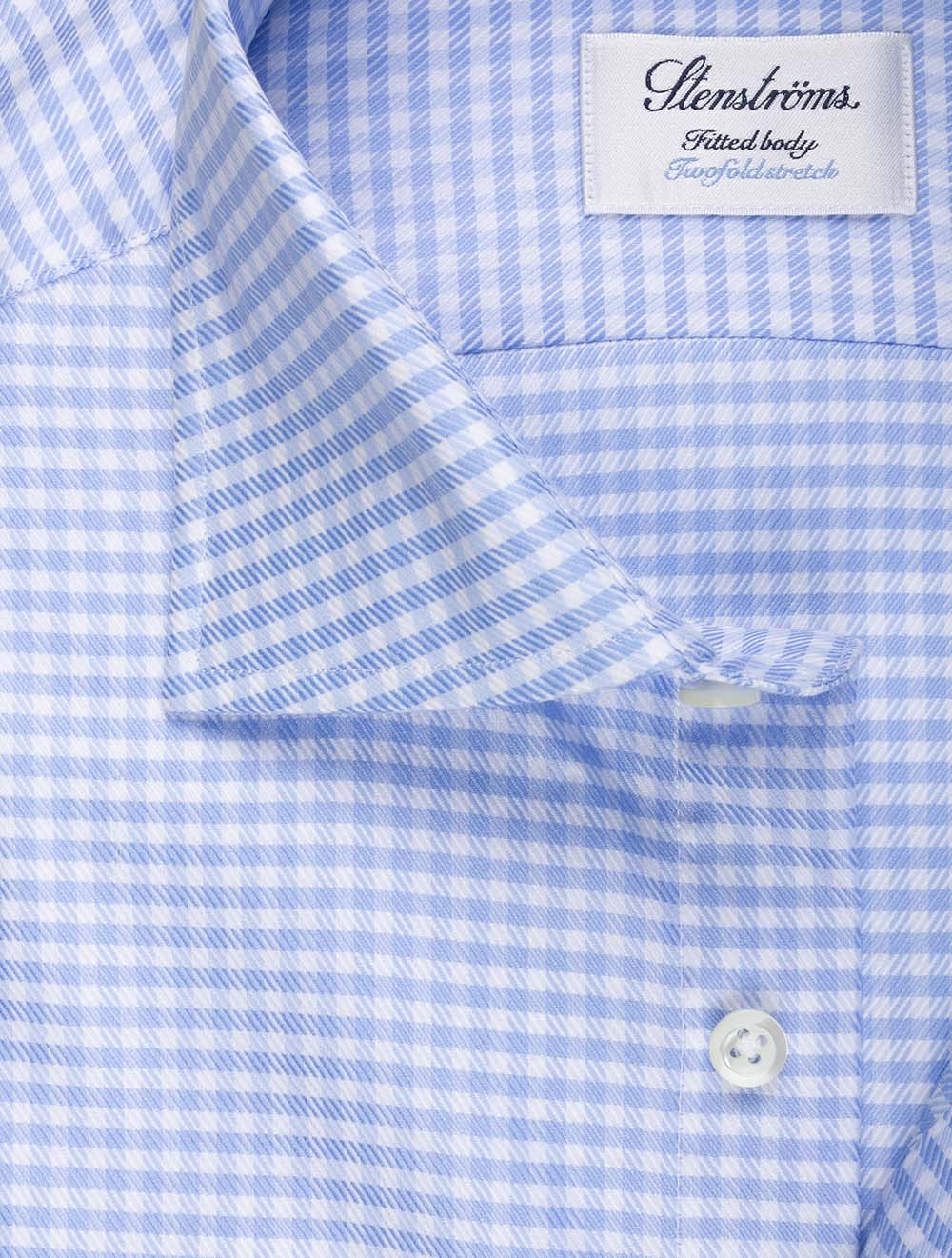 Stenstroms Blue Check Stretch Cotton Fitted Body Shirt AI1