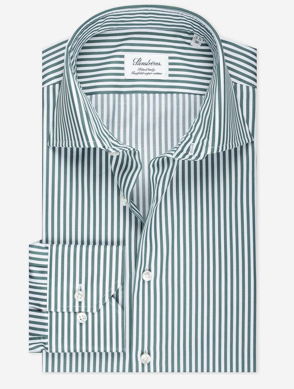 Stenstroms Green Stripe Cotton Fitted Body Shirt MI