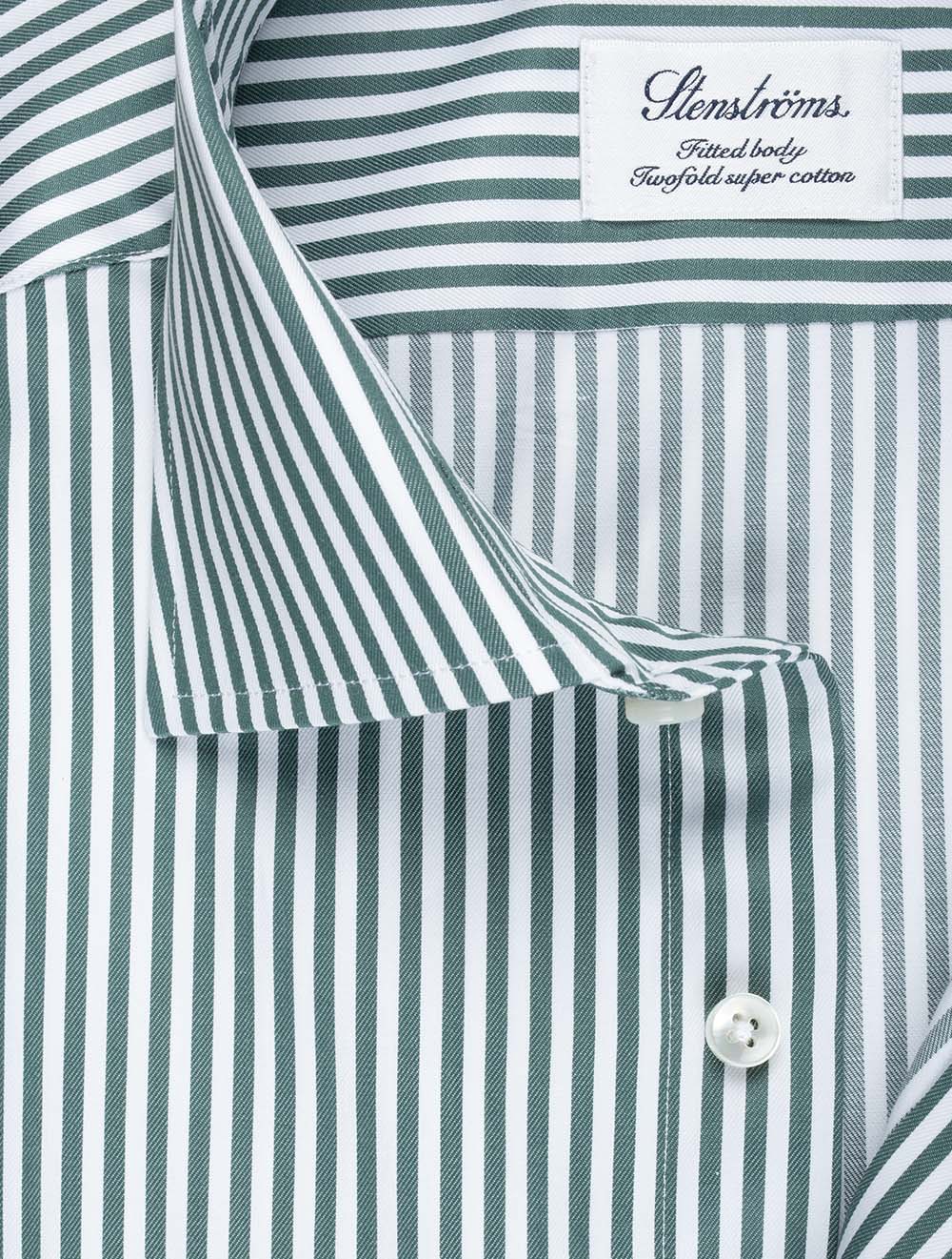 Stenstroms Green Stripe Cotton Fitted Body Shirt AI1