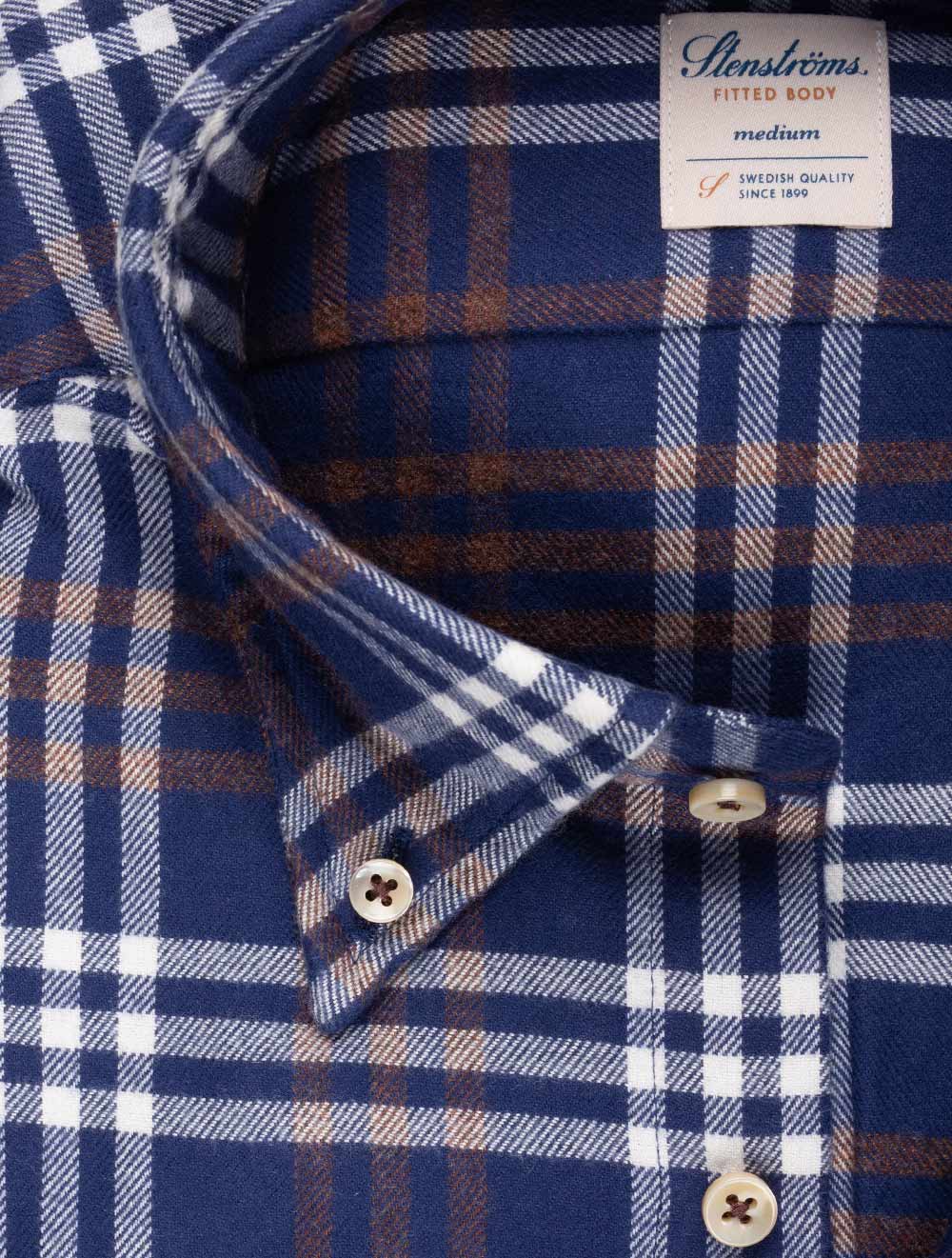 Stenstroms Fitted Check Shirt-Navy AI1