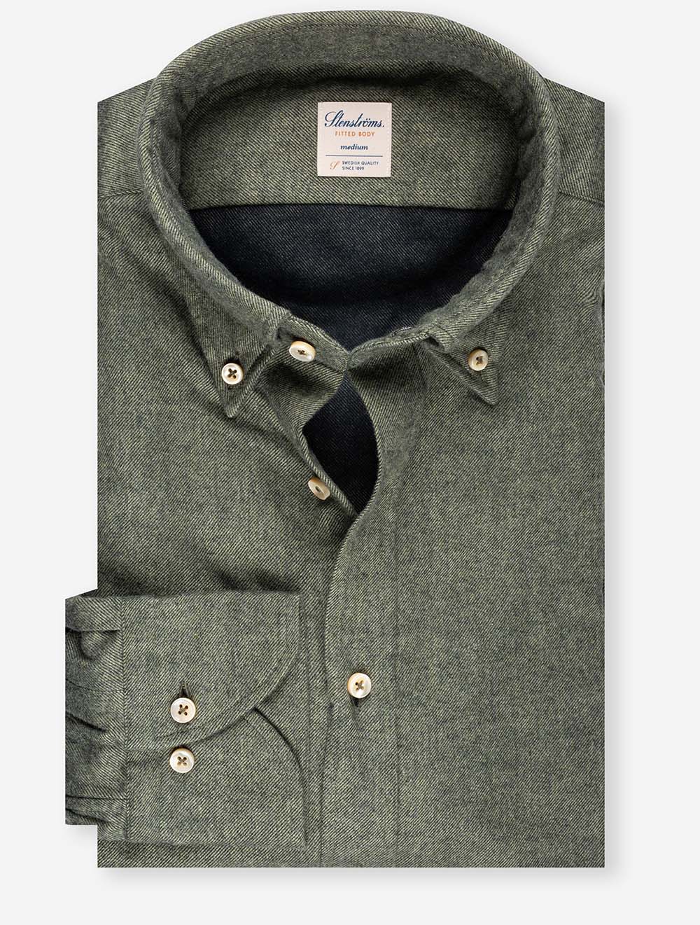 Fitted Flannel Twill Shirt Green