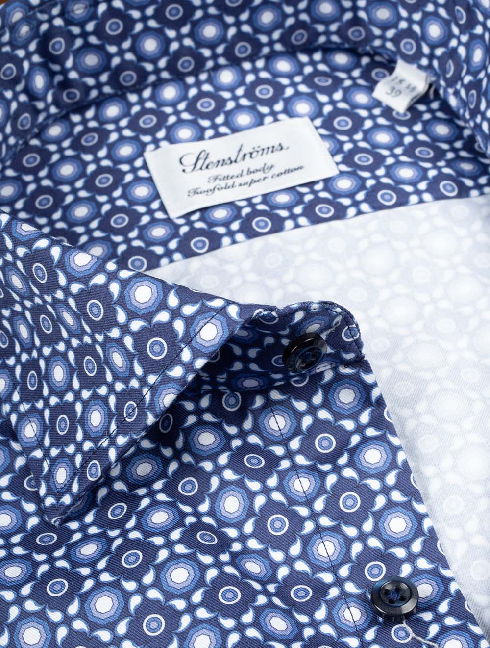 Stenstroms Pattern Fitted Shirt Dark Blue AI2