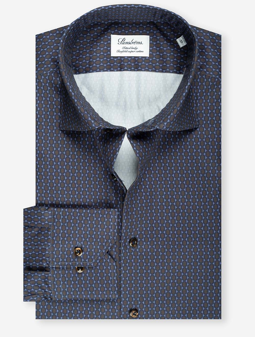 Stenstroms Geometric Pattern Fitted Shirt Blue MI