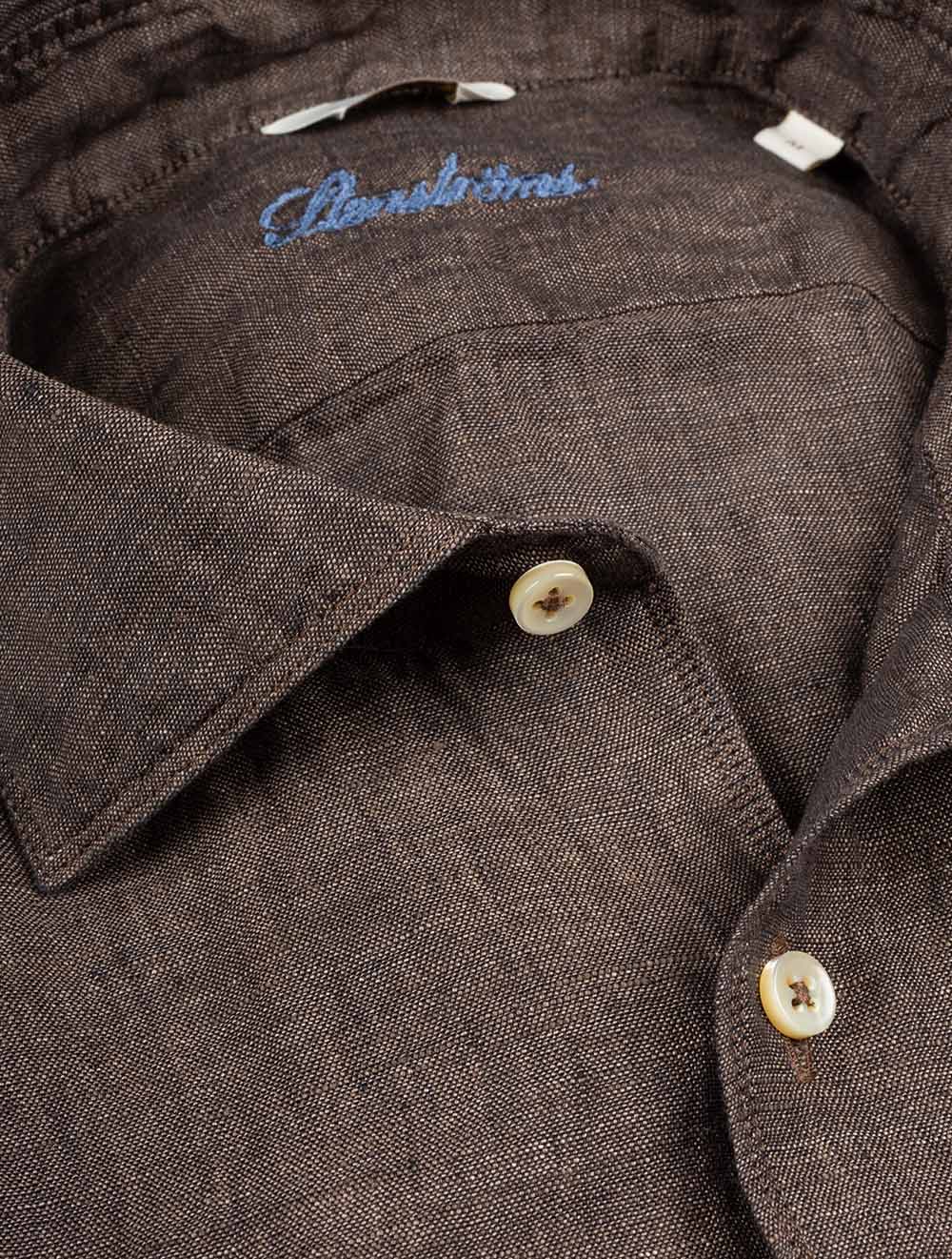 Dark Brown Linen Fitted Body Shirt