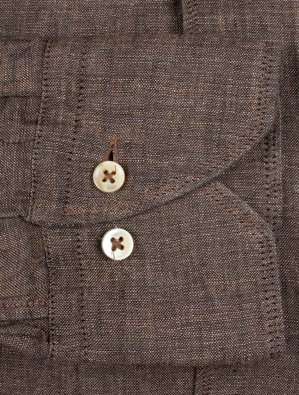 Dark Brown Linen Fitted Body Shirt