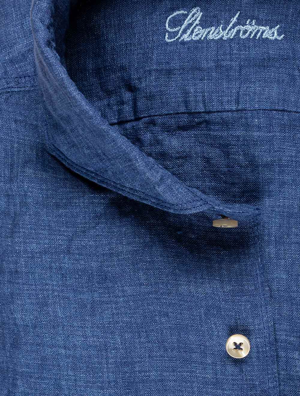 Navy Linen Fitted Body Shirt