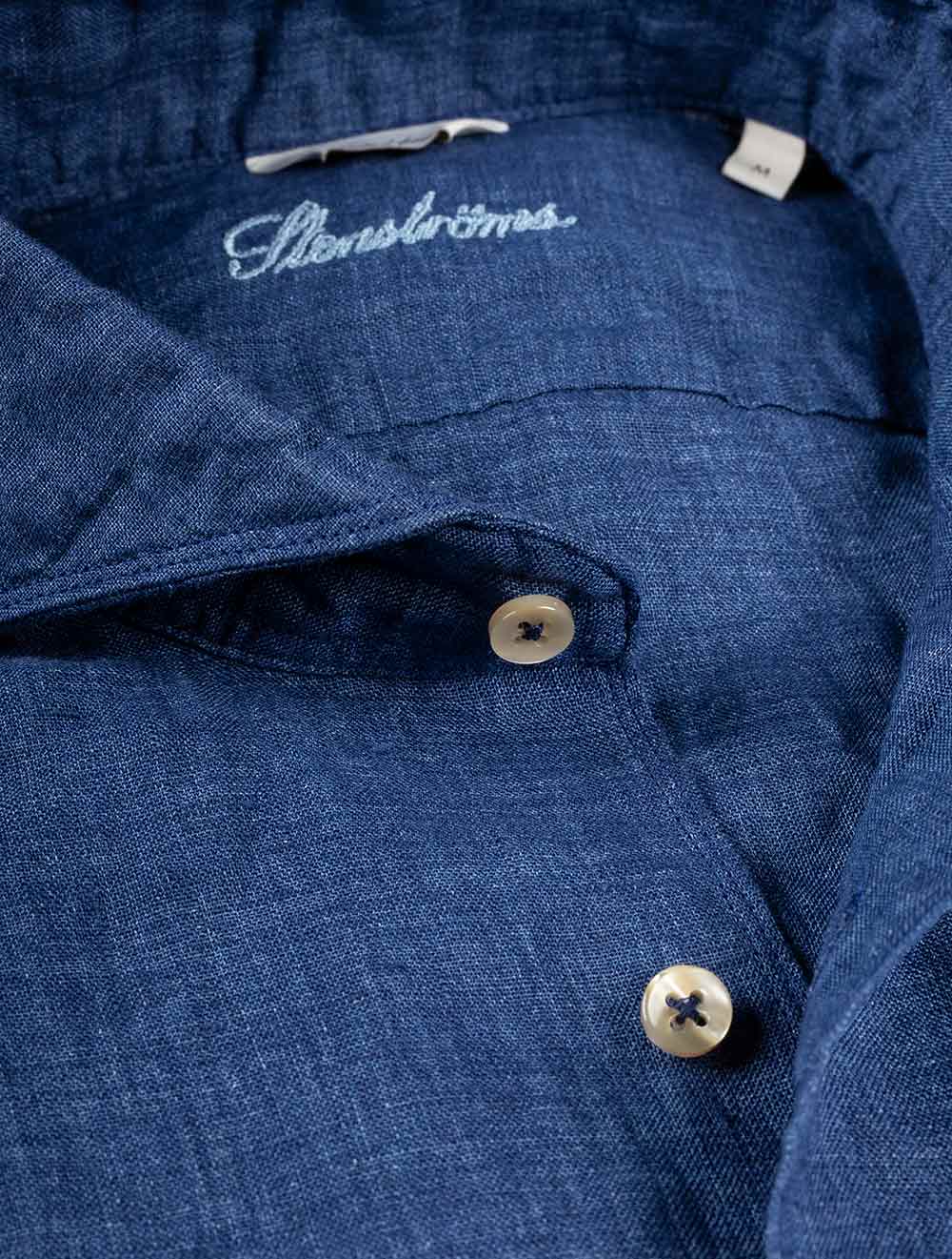 Navy Linen Fitted Body Shirt