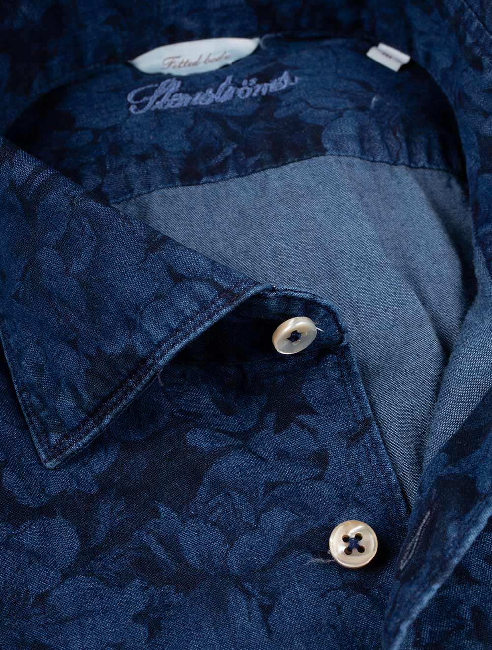 Stenstroms Floral Denim Shirt Navy AI2