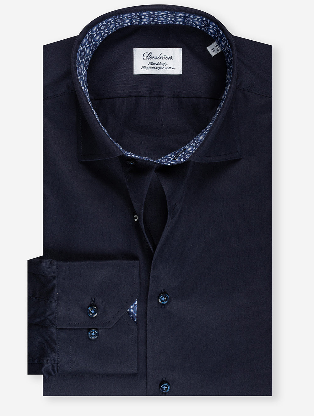 Plain Contrast Geometric Inlay Fitted Shirt Navy