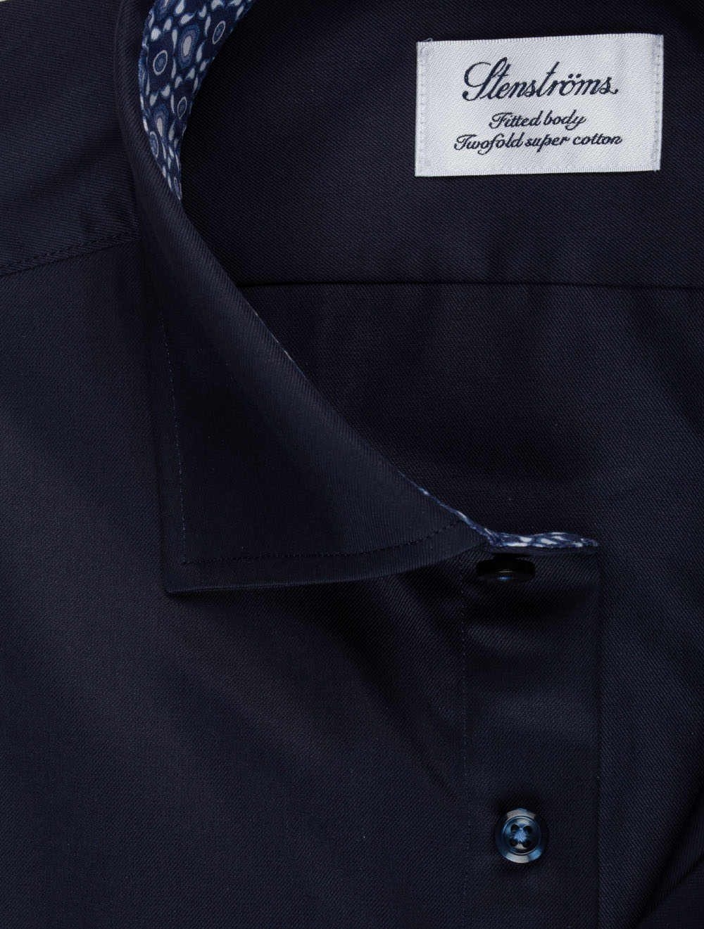 Plain Contrast Geometric Inlay Fitted Shirt Navy