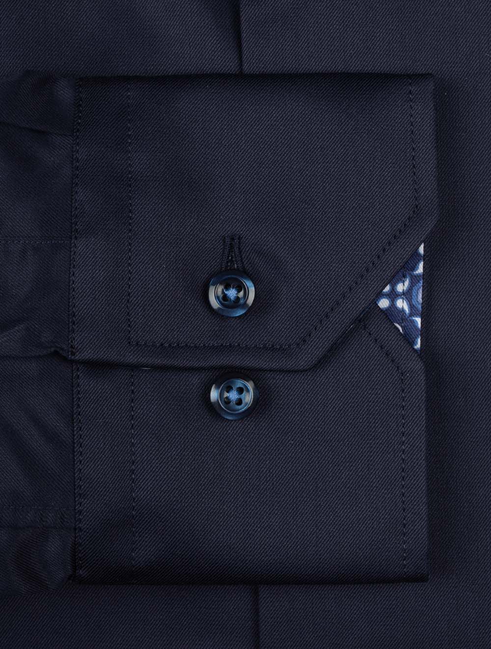 Plain Contrast Geometric Inlay Fitted Shirt Navy