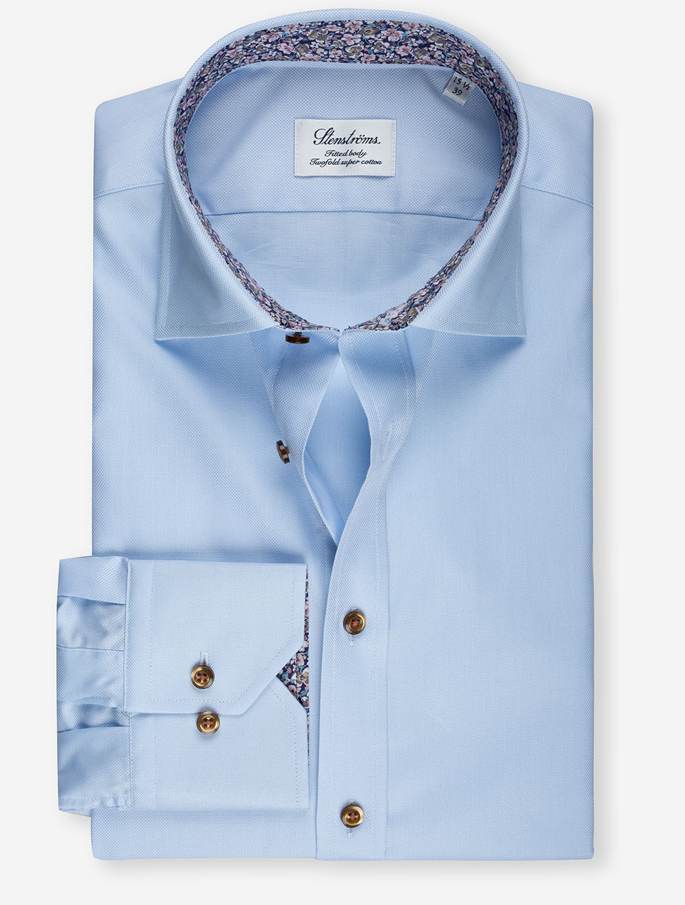 Fitted Contrast Inlay Collar Blue