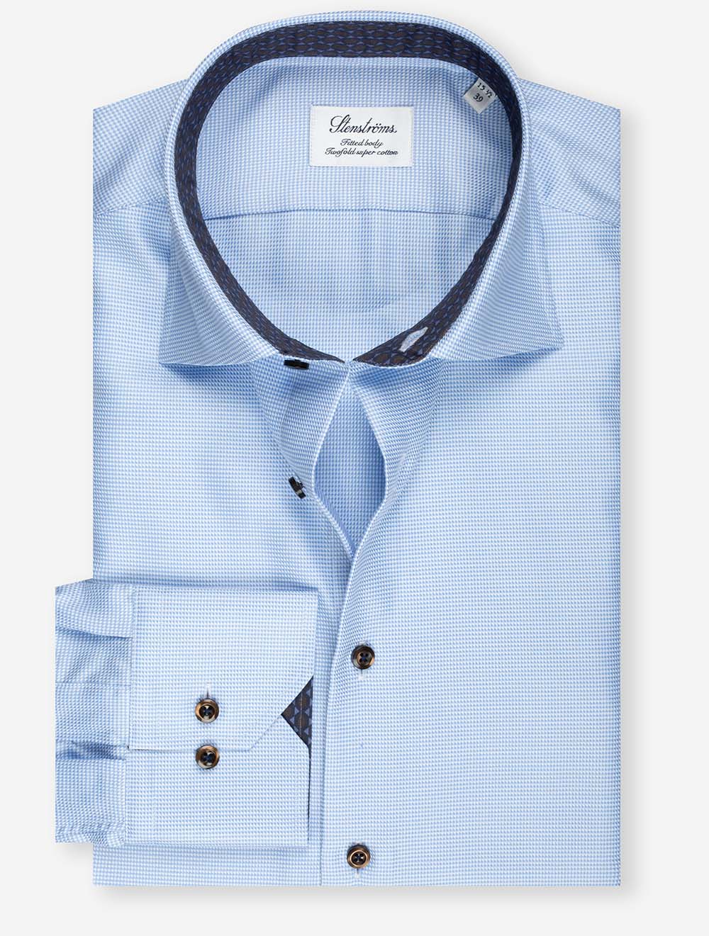 Puppytooth Contrast Inlay Fitted Shirt Blue