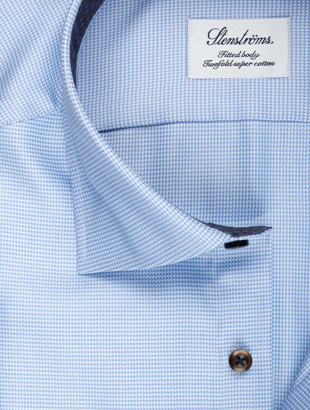 Puppytooth Contrast Inlay Fitted Shirt Blue