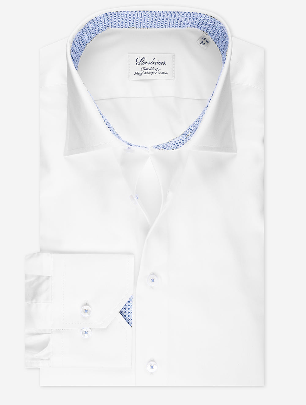 Stenstroms White Pattern Inlay Fitted Body Cotton Shirt MI