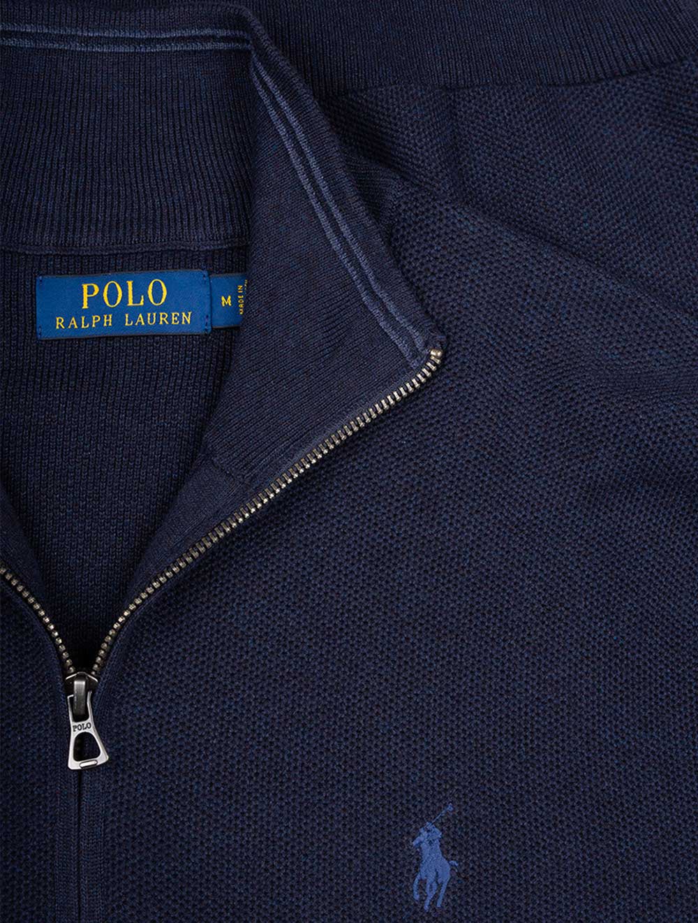 Piqué-Pullover mit halbem Reißverschluss, Cruise Navy