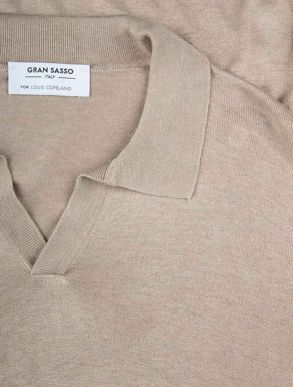 Open Silk Tennis Polo Shirt Brown