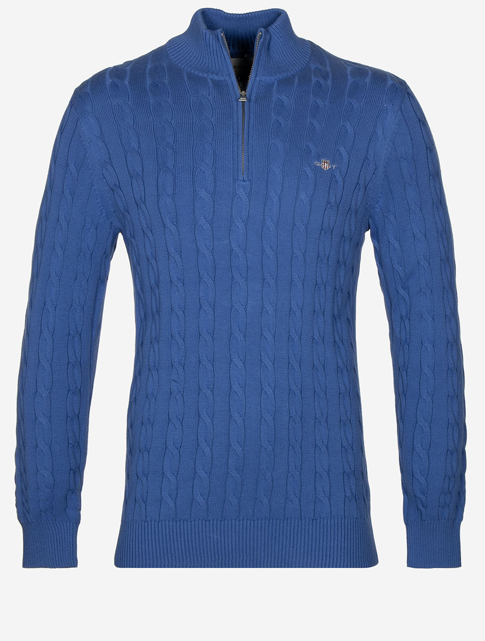 Cotton Cable Knit Half-Zip Sweater Rich Blue