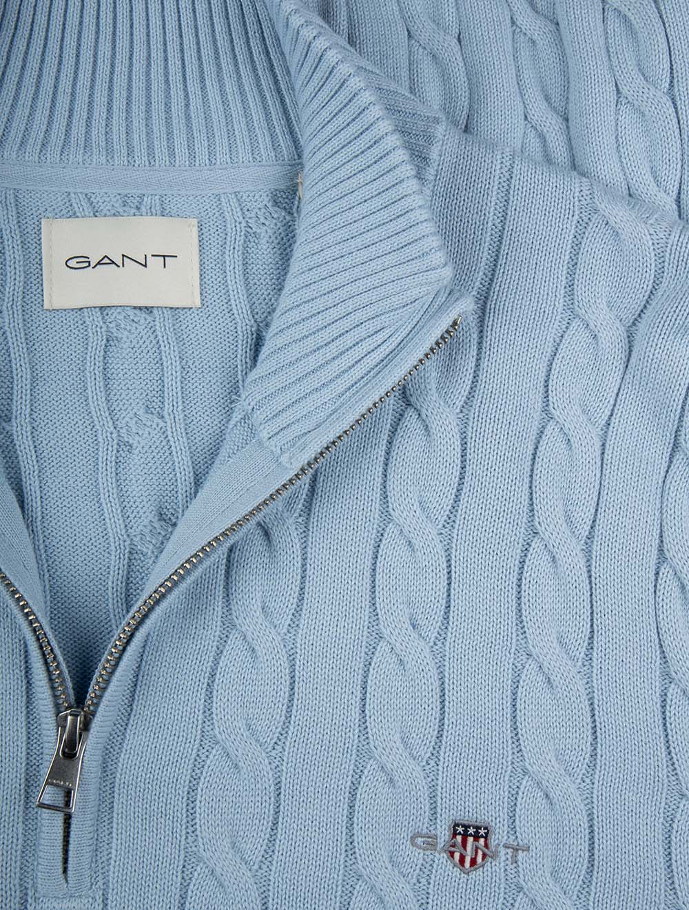 Cotton Cable Knit Half-Zip Sweater Fresh Blue