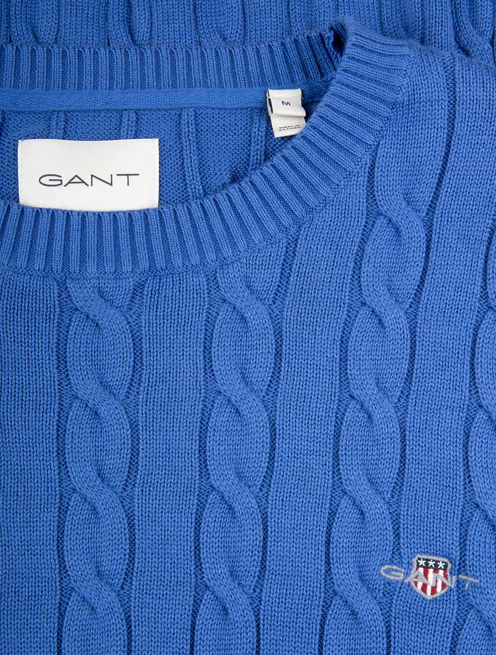 Cotton Cable Knit Crew Neck Sweater Rich Blue