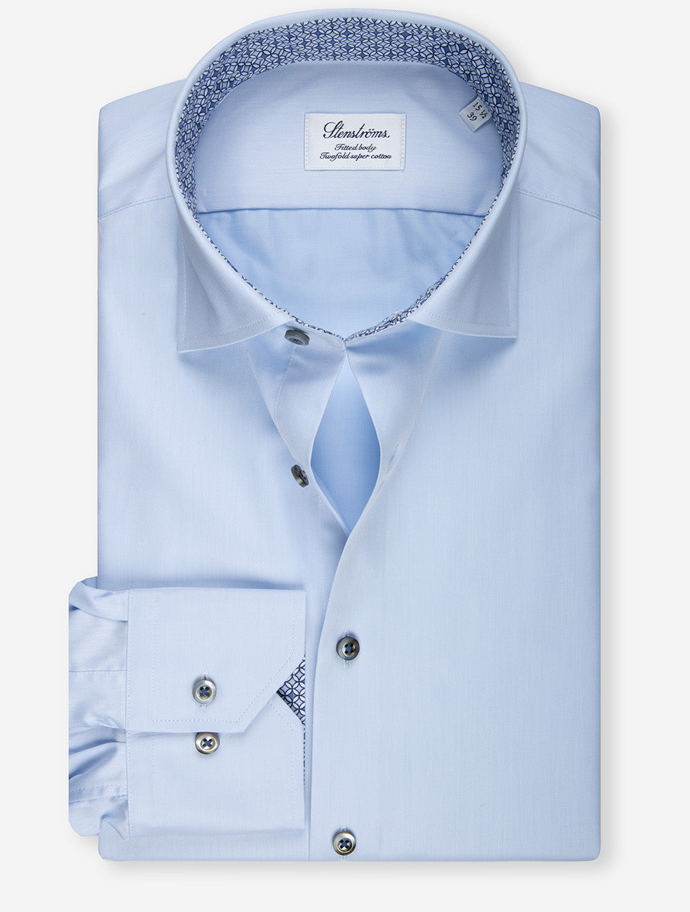 Plain with Tile Pattern Fitted Shirt Blue