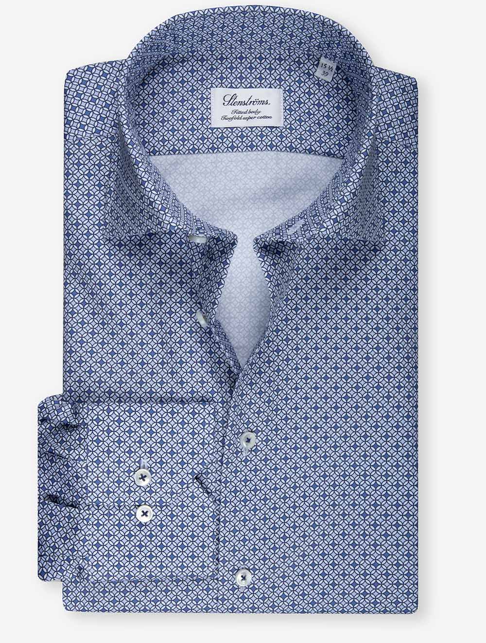 Tile Mosaic Fitted Shirt Blue